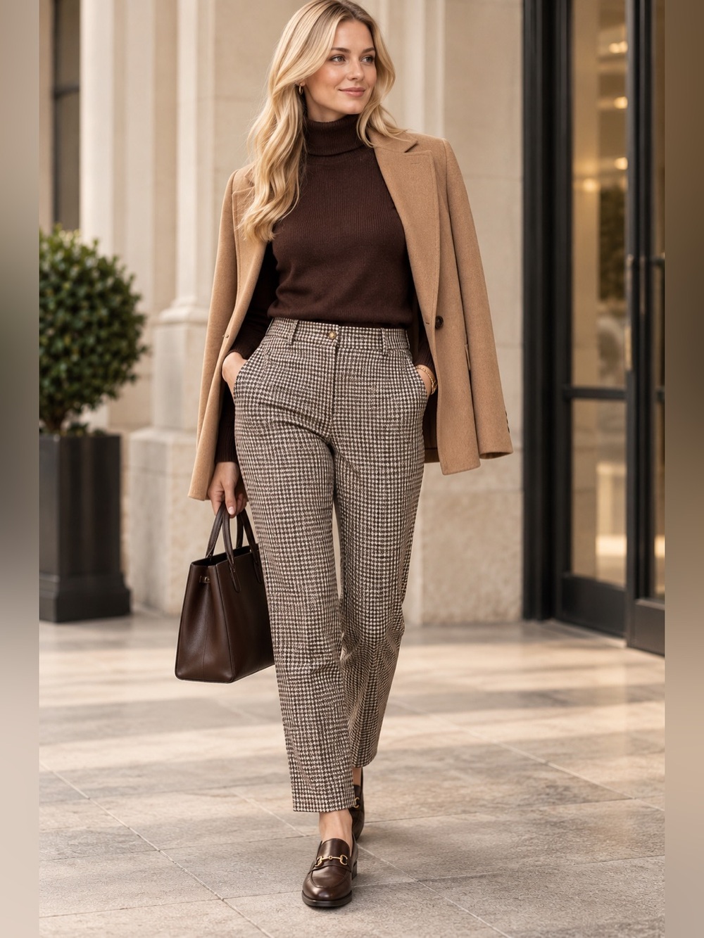 Anne Klein Brown Houndstooth Tailored Trousers